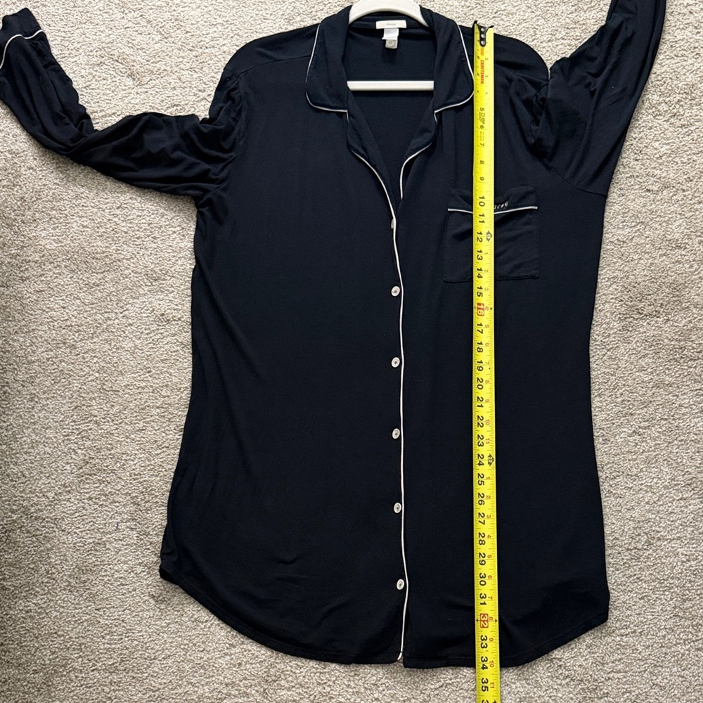 Eberjey Gisele Women's Medium Black Button Down long Sleeve Pijama Sleepshirt - Picture 11 of 13
